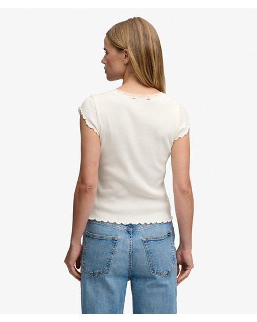 Superdry White & Co Slim Fit Ribbed Essential Square Neck Short Sleeve T Shirt