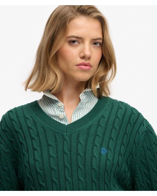 Superdry Green & Co Oversized V Neck Cable Jumper