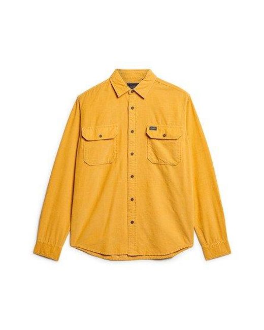 Superdry Yellow Micro Cord Long Sleeve Shirt for men