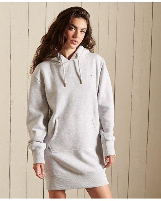 Superdry Vintage Logo Embroidered Hoodie Dress in Light Grey (Gray) | Lyst