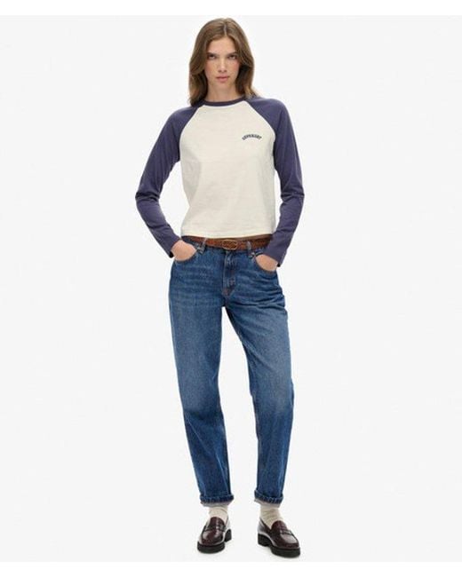 Superdry Blue & Co Essential Logo Long Sleeve Baseball Top