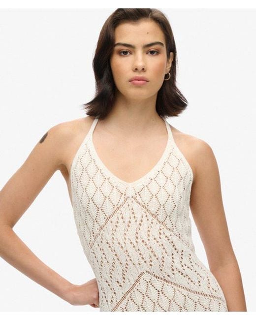 Superdry White & Co Cotton Crochet Halter Maxi Dress