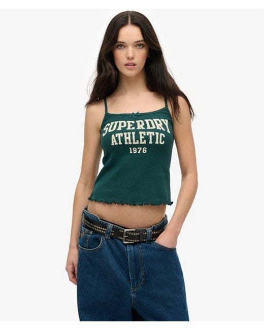 Superdry Blue & Co Athletic Essentials Graphic Pointelle Cami Top