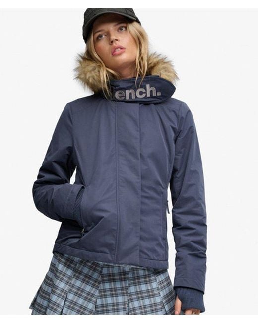Superdry Blue Bench X & Co Bench Faux Fur Hooded Windcheater Jacket