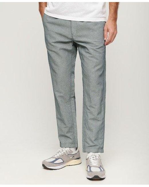 Superdry Gray Drawstring Linen Trousers for men