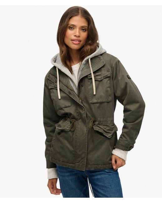 Superdry Green Jersey Hood Military Borg Jacket