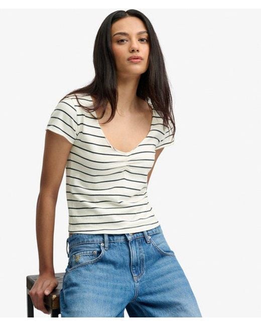 Superdry Blue & Co Athletic Essentials Gathered Pattern Top