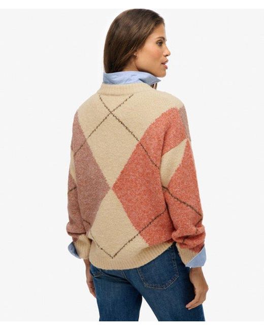 Superdry Blue & Co Oversized Argyle V Neck Jumper
