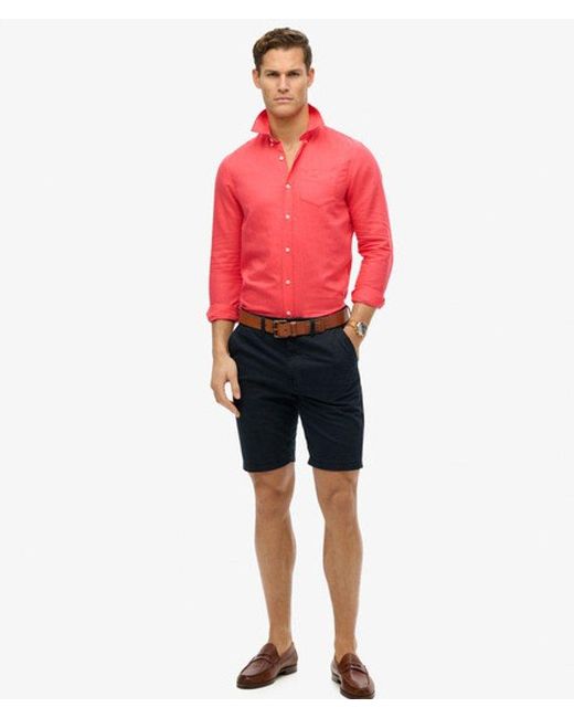 Superdry Red & Co Cotton Linen Long Sleeve Shirt for men