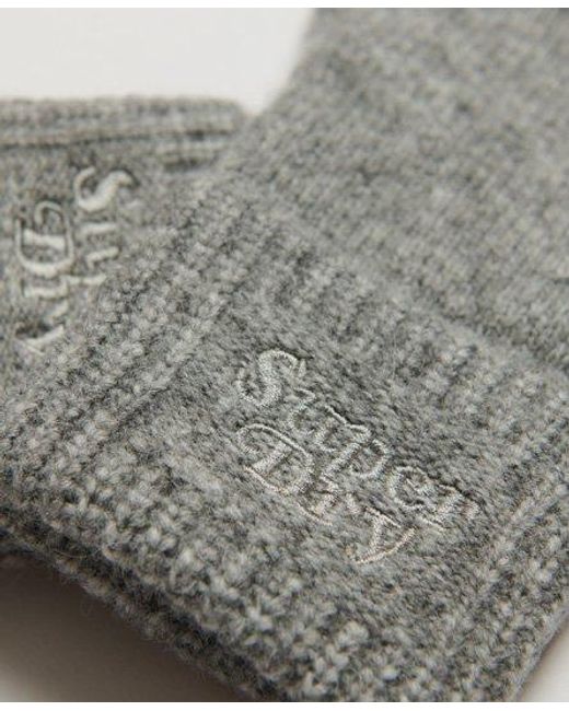 Superdry Gray Knitted Ribbed Gloves