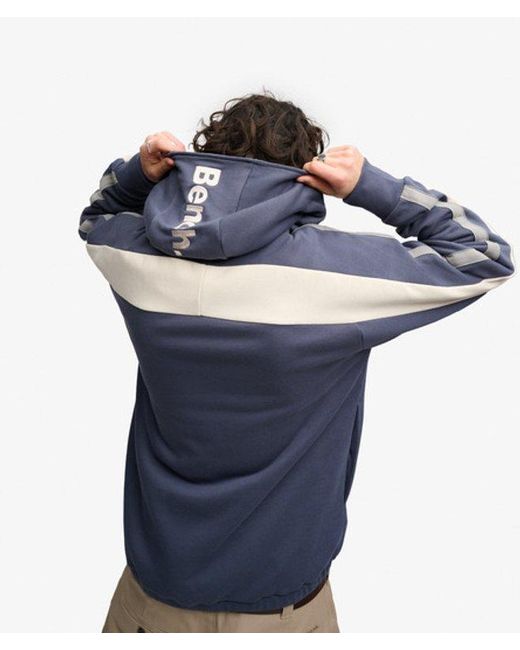 Superdry Blue Bench X & Co Bench Double Zip Hooded Stripe Sweatshirt for men