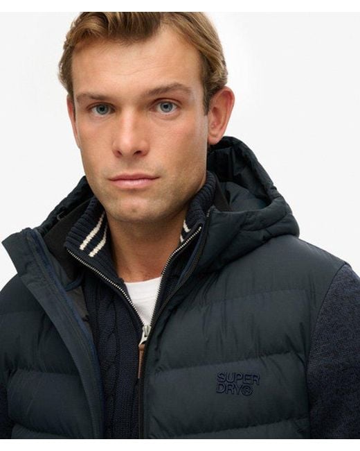 Superdry Blue Hooded Storm Knit Hybrid Jacket for men
