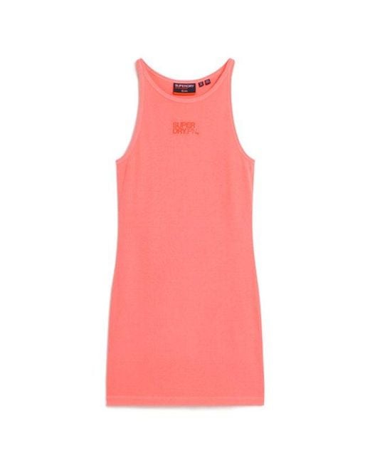 Superdry Pink & Co Cotton Slim Fit Embroidered Rib Racer Dress