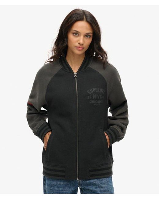 Superdry Black Colourblock Oversized College Graphic Jersey Bomber Jacket