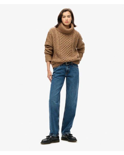 Superdry Brown & Co Cable Roll Neck Jumper