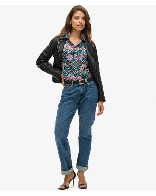 Superdry Blue & Co Sheer Lurex Printed Blouse