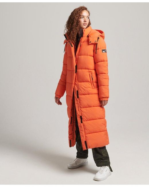 Superdry Ripstop Longline Puffer Jacket Orange / Orange Grid