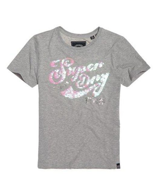 Superdry Gray Classic Script Sequin T-Shirt Marl