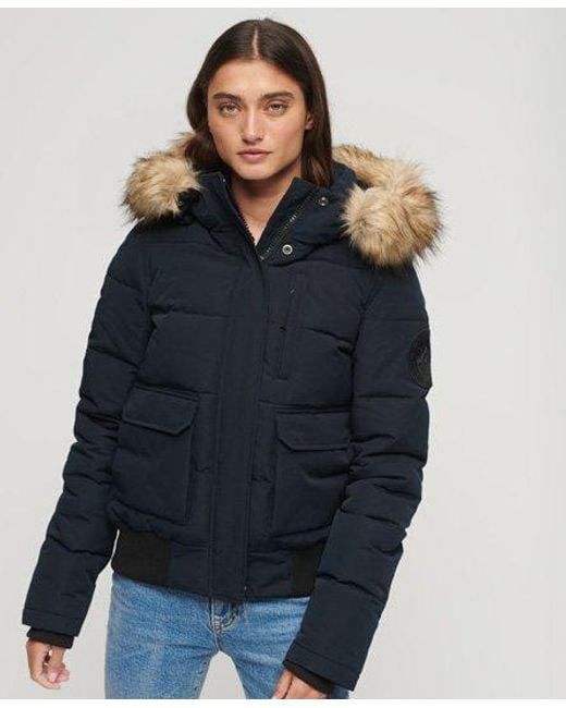 Superdry Everest Pufferbomberjack Met Capuchon in het Blue