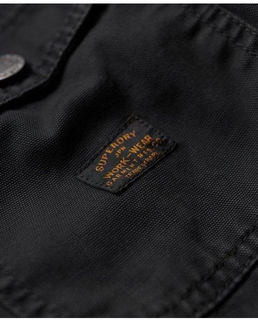 Superdry Black Organic Cotton Canvas Workwear Overshirt for men