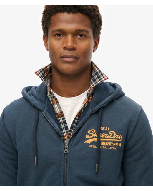 Superdry Blue & Co Vintage Logo Embroidered Zip Hoodie for men