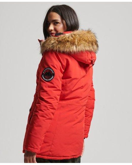 Superdry Red Hooded Everest Faux Fur Parka Coat