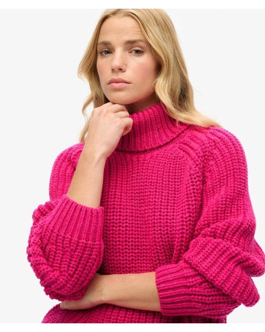 Superdry Pink Slouchy Stitch Roll Neck Knit - Size: 16