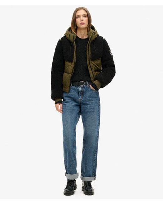 Superdry Green Ladies Everest Slim Fit Colourblock Bomber Hybrid Jacket