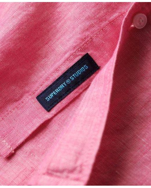 Superdry Pink Organic Cotton Studios Linen Button Down Shirt for men