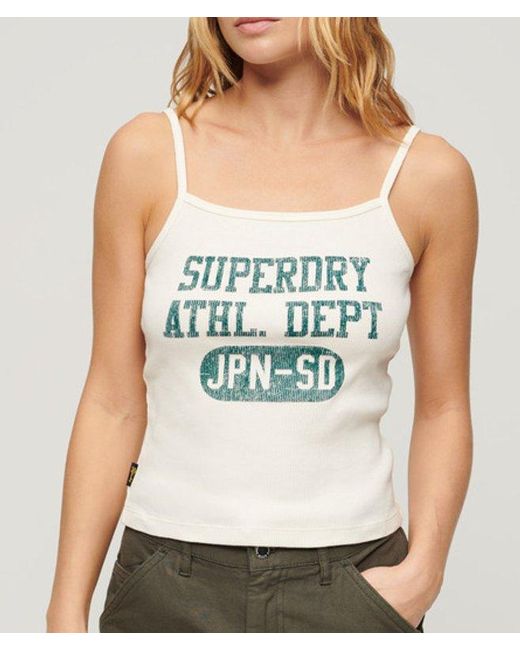 Superdry Green Athletic College Graphic Rib Cami Top Cream
