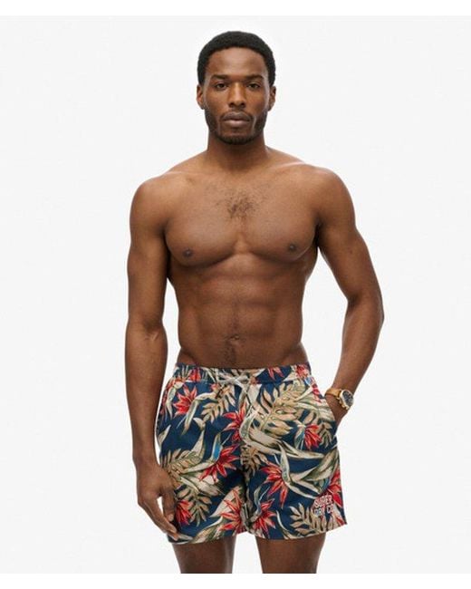 Superdry Blue & Co Hawaiian Print 16-inch Swim Shorts for men