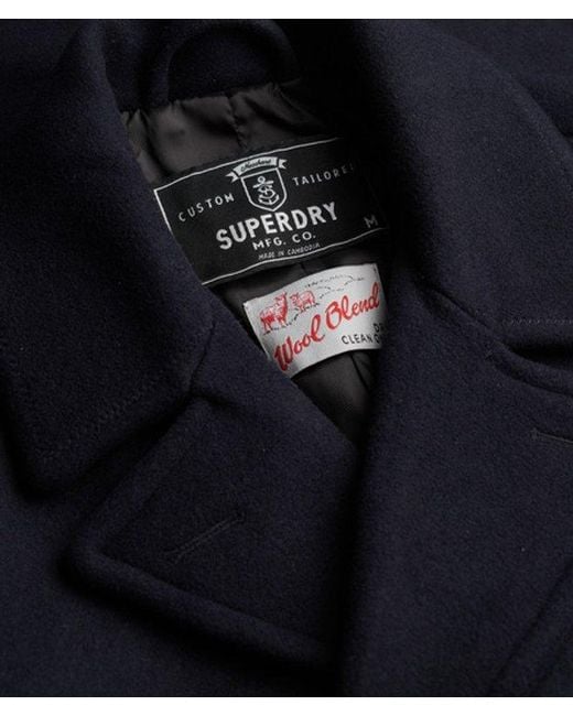 Superdry Blue & Co The Merchant Store - Wool Blend Pea Coat for men