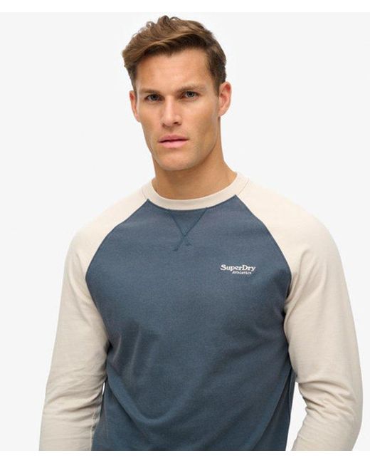 Superdry Blue Essential Logo Baseball Long Sleeve Top for men