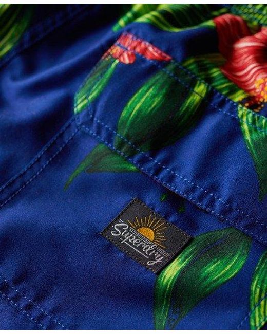 Superdry Blue Recycled Hawaiian Print 17-inch Swim Shorts for men