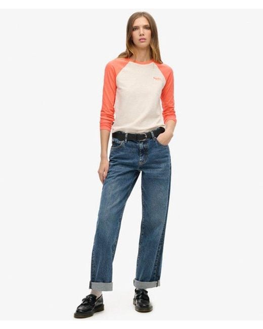 Superdry Red & Co Ladies Slim Fit Colour Block Essential Logo Long Sleeve Baseball Top