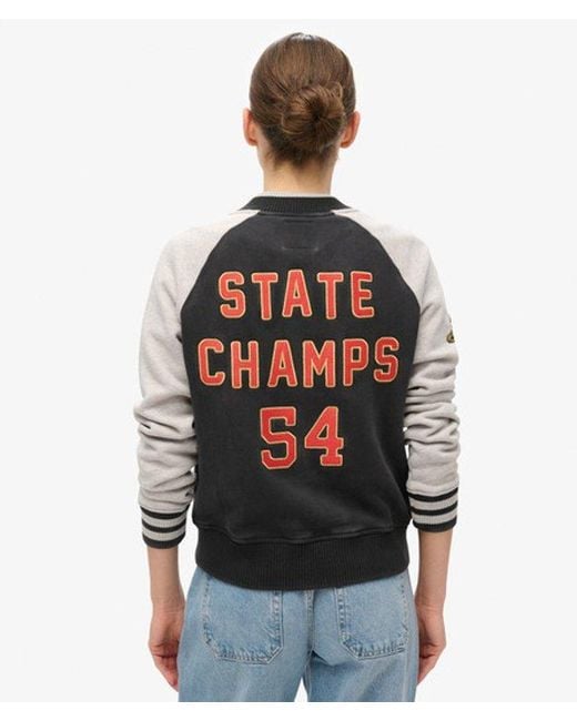 Superdry Blue & Co College Script Graphic Jersey Bomber Jacket