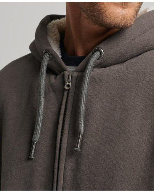 Superdry Gray Borg Lined Zip Hoodie Dark Vintage for men