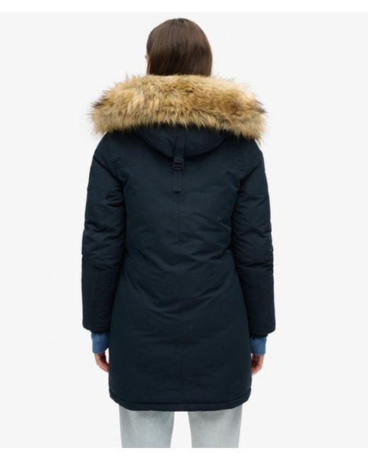 Superdry Blue Everest Faux Fur Parka Coat
