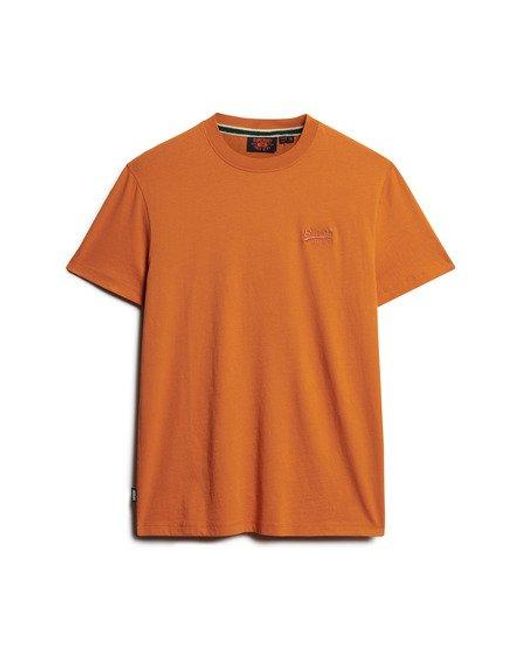 Superdry Orange Organic Cotton Essential Logo Embroidered T-shirt for men