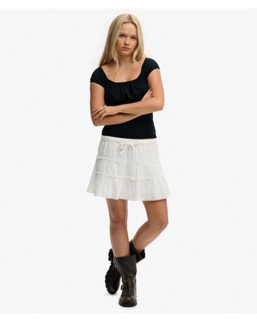 Superdry White & Co Cheesecloth Tiered Mini Skirt