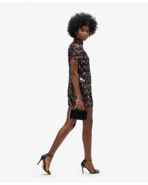 Superdry High Neck Sequin T shirt Dress in Black Lyst UK