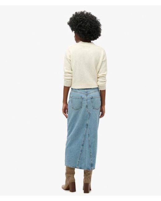 Superdry Blue Denim Split Maxi Skirt