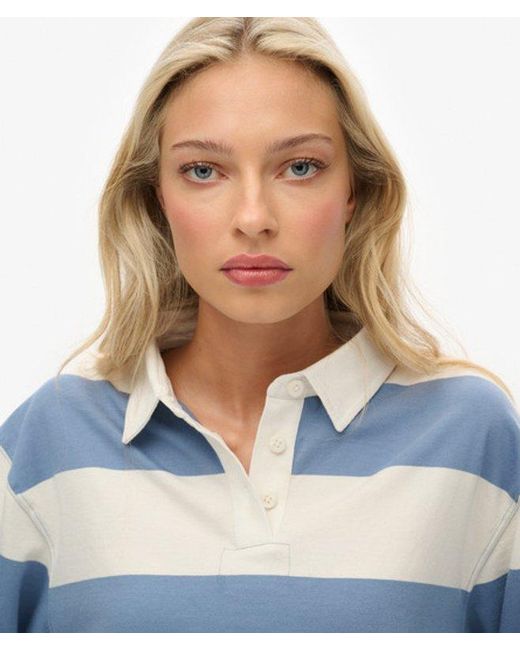Superdry Blue & Co Athletic Essentials Cropped Stripe Rugby Top