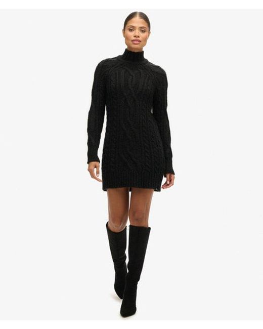 Superdry Black & Co Loose Fit Cable Knit Mock Neck Jumper Dress