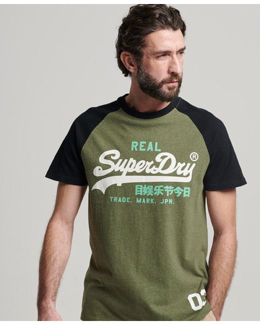 Superdry Vintage Logo T-shirt Van Biologisch Katoen Met Raglanmouwen in het  Groen voor heren | Lyst NL