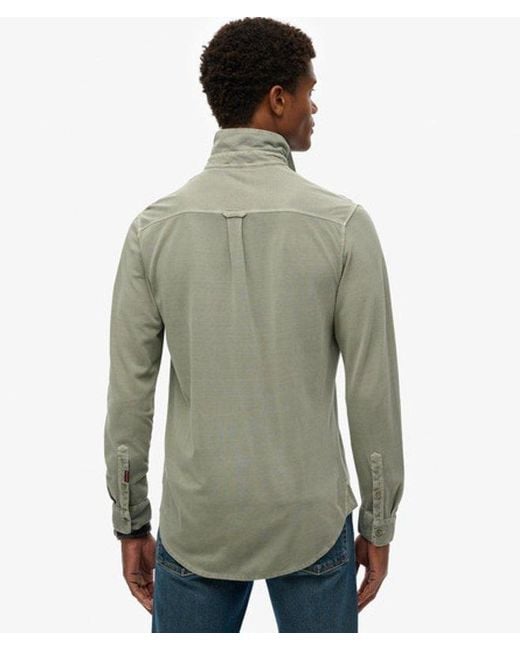 Superdry Green & Co Vintage Destroy Pique Long Sleeve Shirt for men