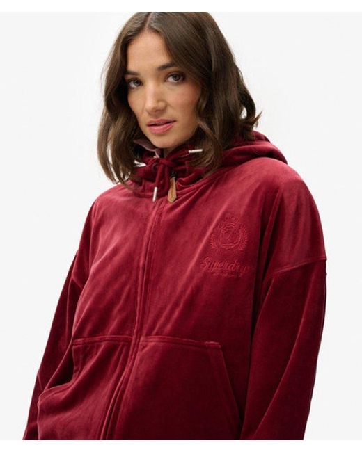 Superdry Red & Co Country Club Velour Zip Hoodie