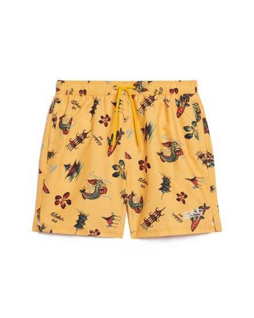 Superdry Yellow Recycled Hawaiian Print 17-inch Swim Shorts for men