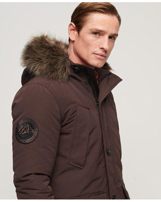 Superdry Brown Everest Faux Fur Hooded Parka Coat for men