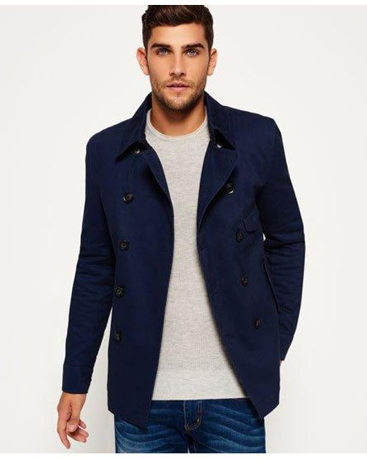 superdry mens rookie pea coat charcoal herringbone